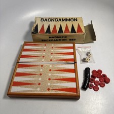 Vintage Travel Magnetic Backgammon Set Complete With Case Box 8 x8 Board