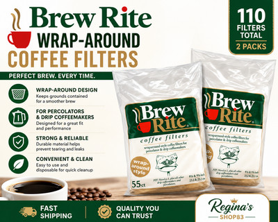 Brew Rite Wrap Around Percolator Coffee Filters Basket Style 110 Count Disposabl