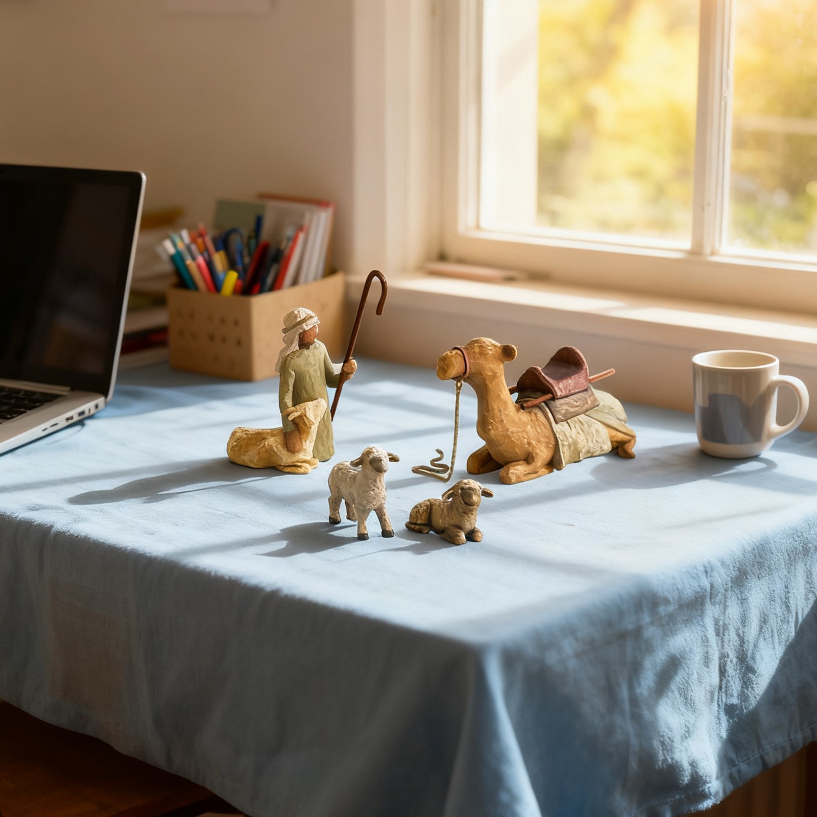 Set Of 4 Religious Nativity Manger Set Shepherd & Nativity Animals Figures Set 