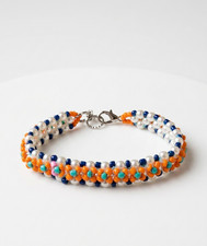 2in1 Reversible Beaded Bracelet Pearl & Boho Orange Flower Design Handmade gift