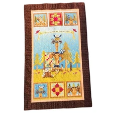 Handmade Quilted Table Runner "Encourage One Another" Browns Tans Greens 47x28"