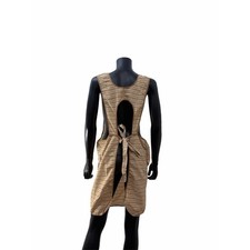 Vintage Apron Style Pinafore Dress Brown Stripe Open Back Cottagecore