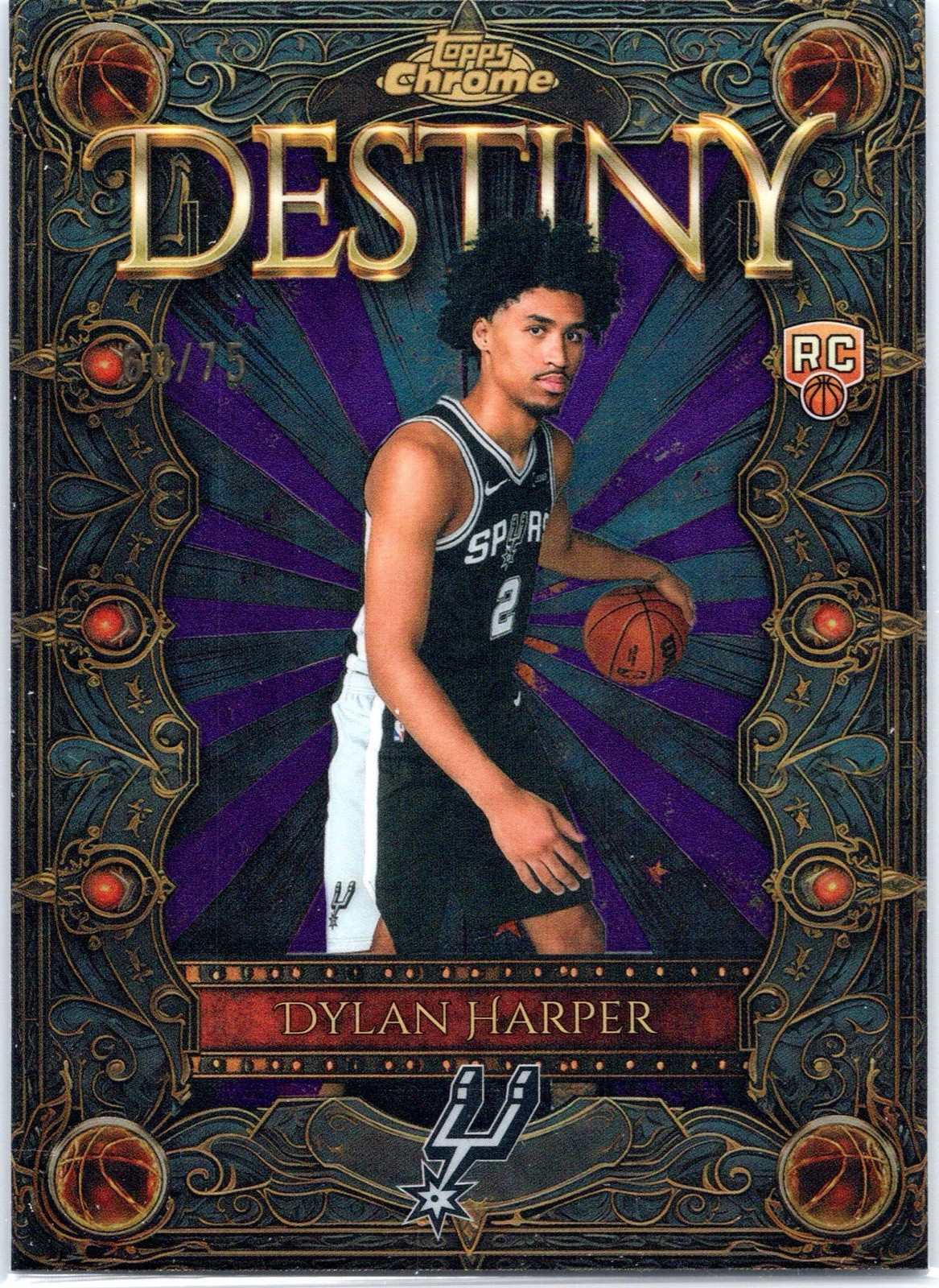 2025 Topps Chrome Destiny Dylan Harper Purple Refractor /75 SPURS RC #D-2 ROOKIE