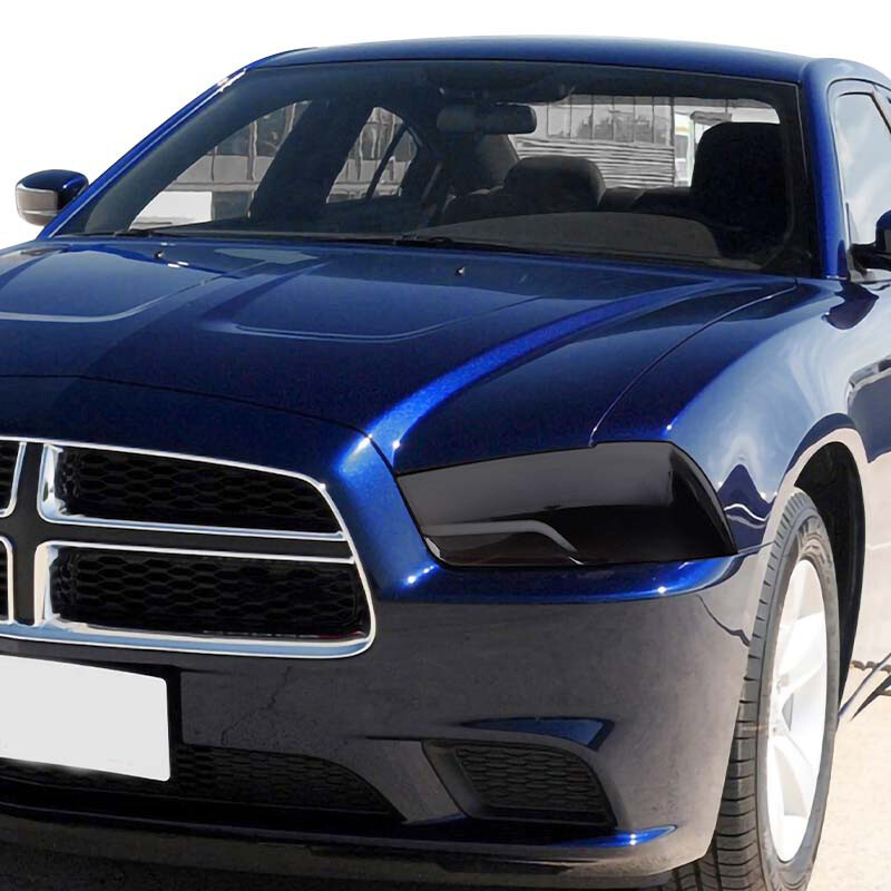 Smoked Black Headlight Lamp Guards Cover Trim For Dodge Charger 2011-2014 (Pair)