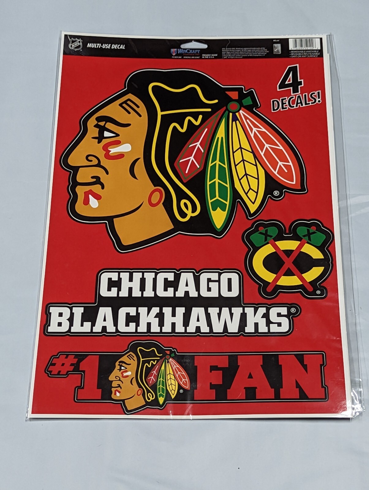 Chicago Blackhawks Multi Use 4 Decals Stickers Cling Sheet Measures 11 ...