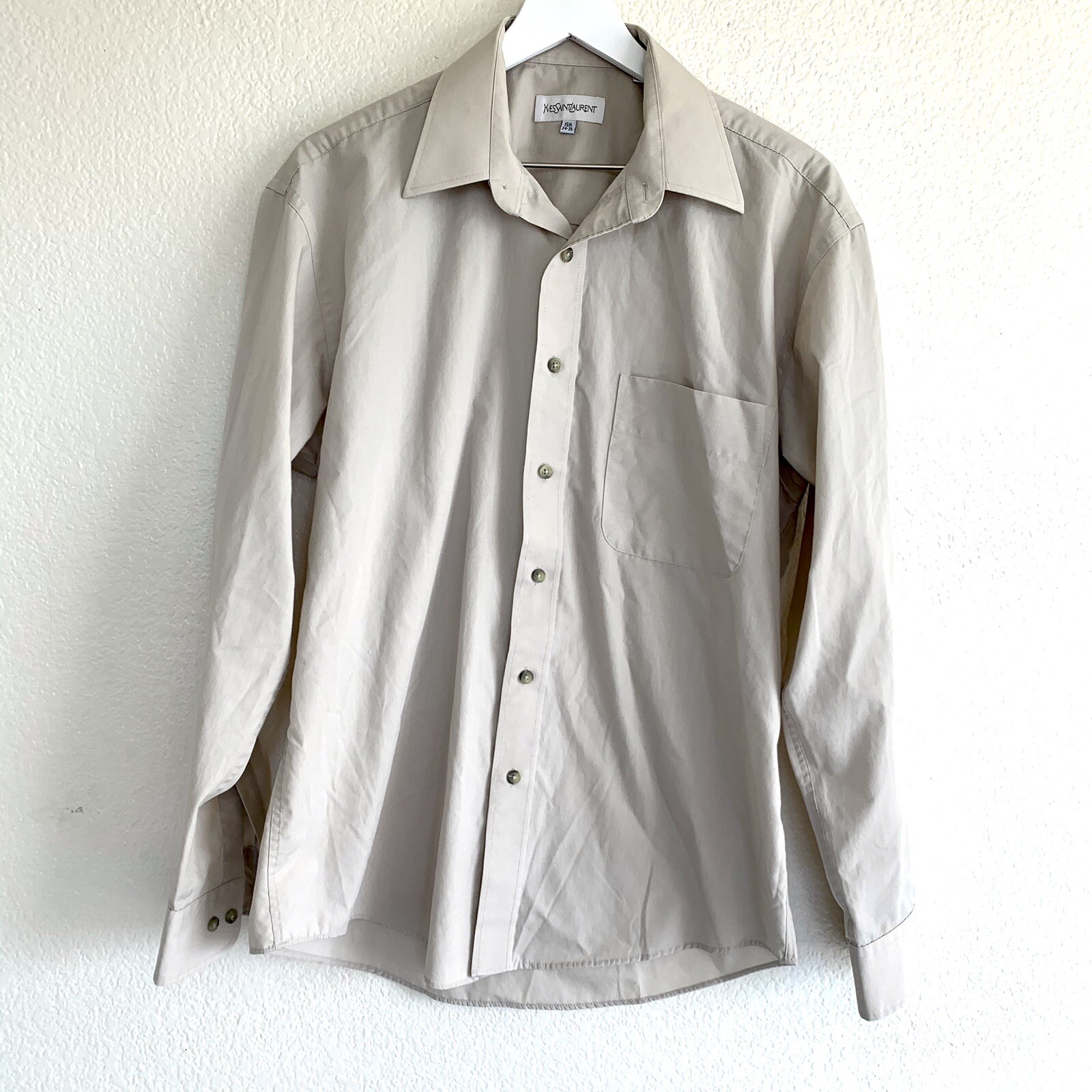 YSL Yves Saint Laurent Uomo Manica Lunga Beige Bottoni Tg 15 5 34 35 Medium