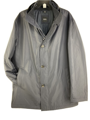 Hugo Boss Dress Coat Parka Men 44R NAVY Prima Loft Waterwind Resist Button Zip