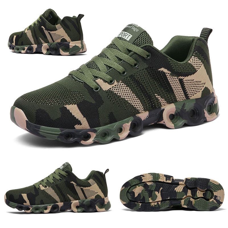 Tenis Unisex Ejército Verde Entrenadores Camuflaje Tenis Hombres Zapatos de Viaje con Cordones