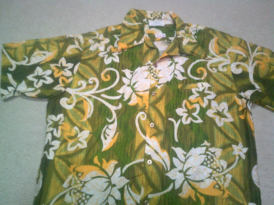 Винтажная гавайская рубашка Go босиком мужская большой зеленый воротник-петля 70-е - Изображение 3 из 4