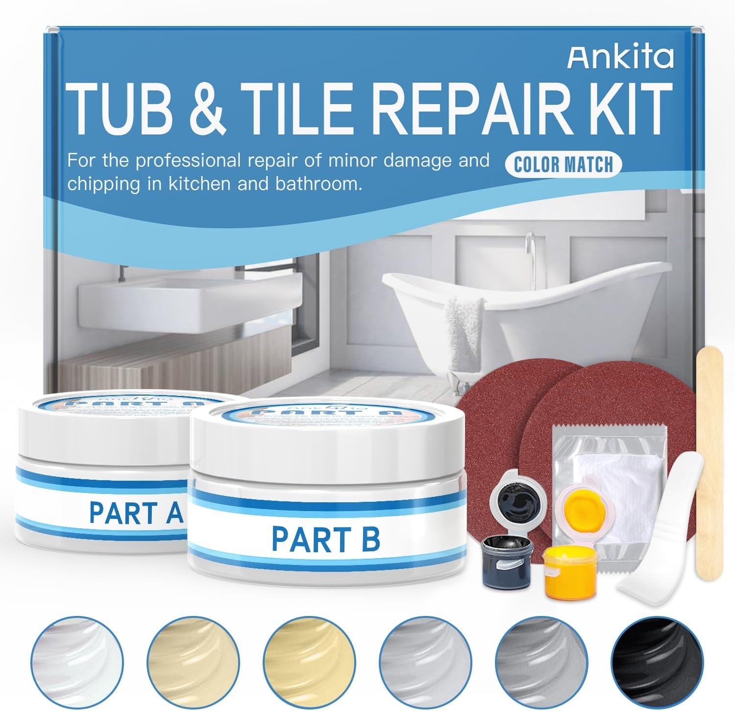 Fiberglass Tub Repair Kit with Color Match for Showers & Sinks 3.7Oz  
