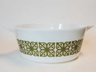 Vintage Pyrex Verde White with Green Flowers 1.5 Qt Mixing Bowl, Casserole Dish
