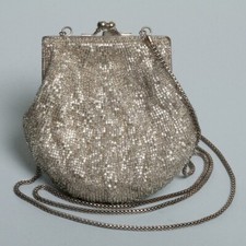 VTG Excellent LA REGALLE Off White Satin Evening Bag Purse with Metallic Strap