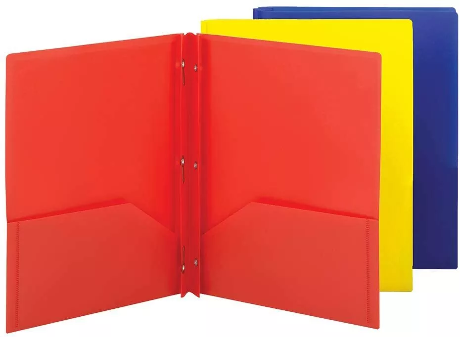 Poly Two Pocket Folder Three Hole Punch Prong Fasteners Letter