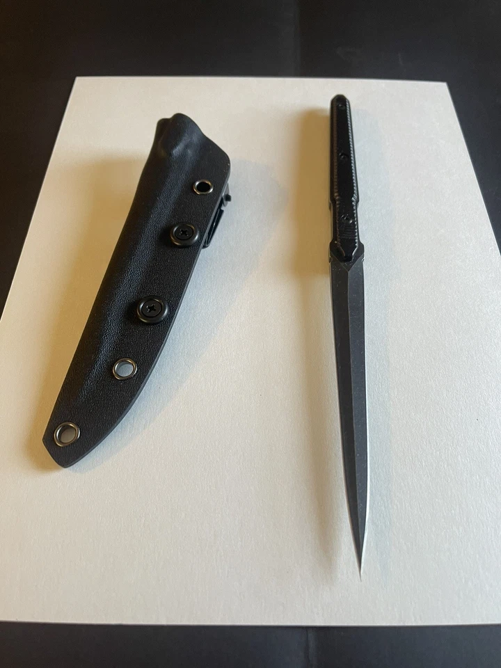Cuchillo de hoja fija Daga de doble filo Stiletto Kydex funda hoja lavada a la piedra Foto 3 de 4