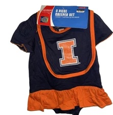 Outerstuff NCAA Illinois girls creeper, Bib, and Booties Set, 6/9