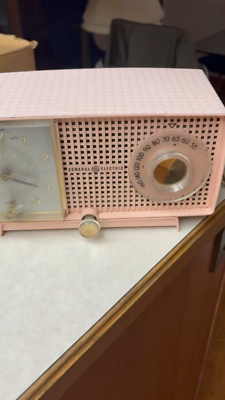 Vintage 1959 Midcentury General Electric GE Pink Clock Radio C437A