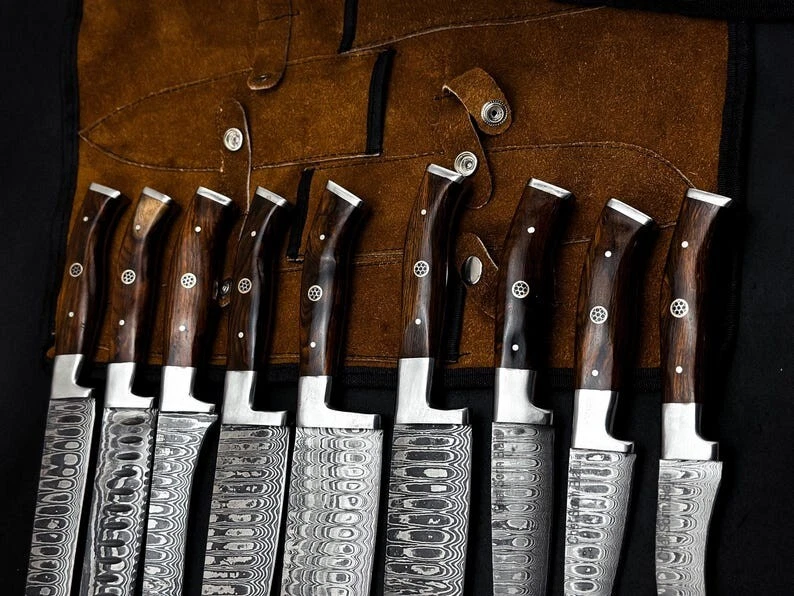 Custom Made Damascus Chef Knife Set Kitchen Cutlery -Hand Forged Damascus+Sheath - Image 2 of 4