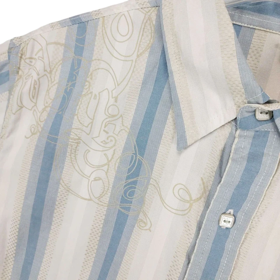 Rusty USA Men's XL Striped Button Up Short Sleeve Pocket Shirt Skater Surfer Y2K - Image 4 of 4