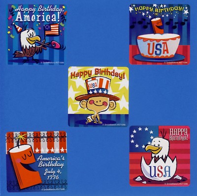 15 Happy Birthday USA - Large Stickers - Party Favors - Fourth of July - America