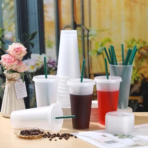 Tumbler with Straw and Lid Bulk 24 oz Reusable Plastic Cups with Lids and