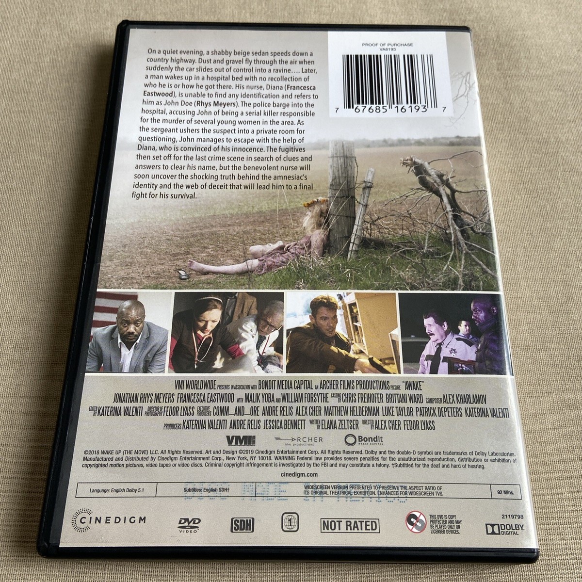 Awake (DVD 2019 aka Wake Up) Crime Thriller Jonathan Rhys Meyers