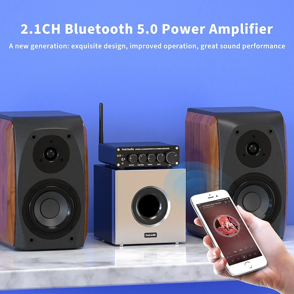 Fosi Audio BT30D-B Bluetooth Amplifier 2.1 Channel Hi-Fi Stereo Audio 50x2+100W - image 3 of 4