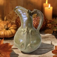 Primitive Stoneware Earthenware Pitcher Country Rustic Pottery 3D 10”