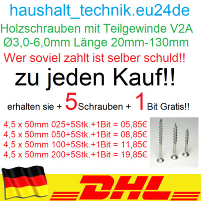  Spanplattenschrauben Edelstahl Holzschrauben A2 V2A Torx Ø 3-6mm Teilgewinde 