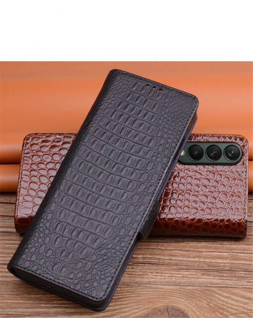 Genuine Leather Crocodile Flip Case for Samsung Galaxy Z Fold5 4 Business Cover CQ11120