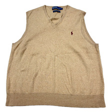 Polo Ralph Lauren Sweater Vest Men Large Brown Soft Touch Pima Cotton Red Pony