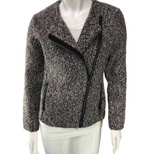 Nic + Zoe Womens Size Xs Tweed Moto Jacket Multicolor Exposed Zipper Pockets