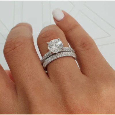 Lab Created 4 Kt Rundschliff Diamant Band Set 14 K Weißgold IGI Hochzeit E F VS
