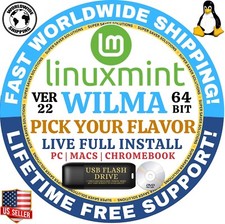 LINUX MINT OS 22 WILMA CINNAMON XFCE MATE LMDE6 64BIT  USB / DVD COMBOS