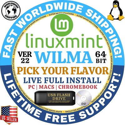 LINUX MINT OS 22 WILMA CINNAMON XFCE MATE LMDE6 64BIT | USB / DVD COMBOS