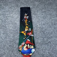 Looney Tunes Mania Neck Tie Men Green Bugs Bunny Tasmanian Daffy Golfing Golf
