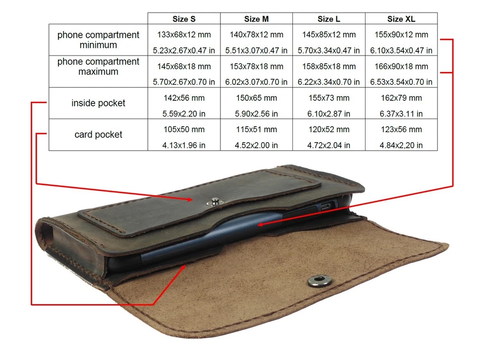 HANDCRAFTED LEATHER WAIST POUCH CASE COVER WITH 2 CARD POCKETS FOR MOBILE PHONES - Image 2 of 4