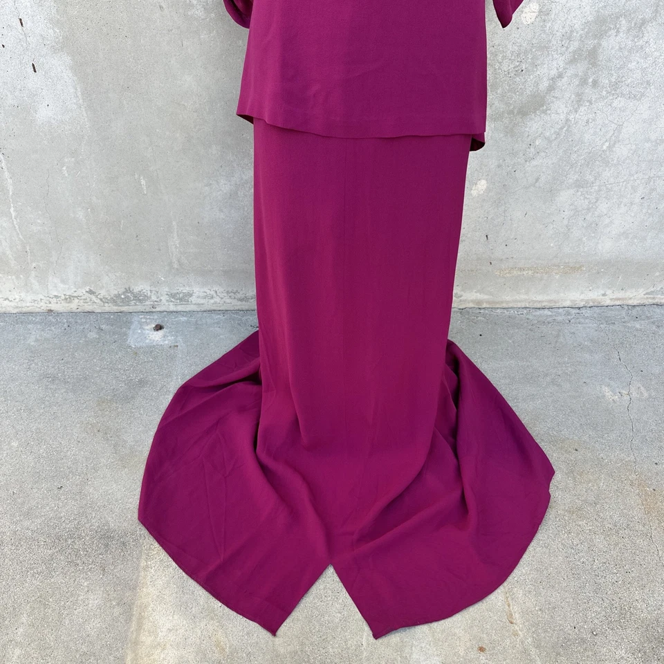 Vintage 1940s Purple Crepe Sequin Maxi Dress Beaded Art Deco Long Sleeve Gown - Image 4 of 4