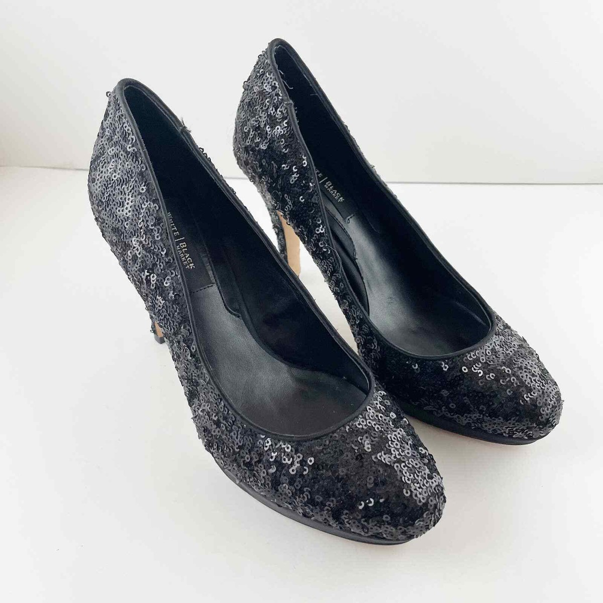 White House Black Market black sequin heels size 7M