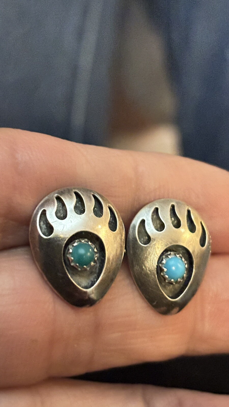 Authentic Turquoise Shadowbox Bear Claw Stud Earr… - image 1