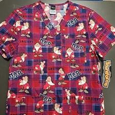 Grumpy Snow White Cherokee Medical Scrubs Disney Tooniforms Mens V Neck XS NEW