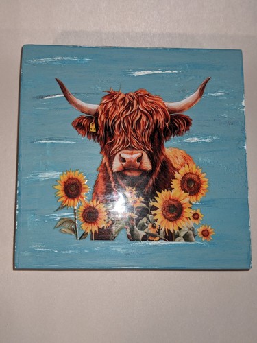 Highland Cow & Sunflowers ~Wood Shelf Sitter~Handmade Craft Decor Free Shipping! - Picture 2 of 6