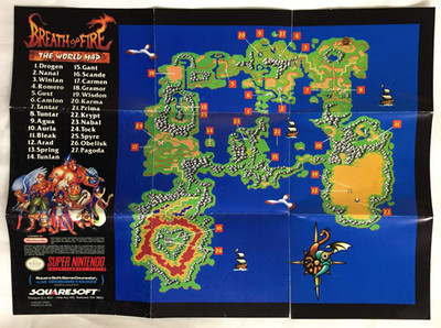 BREATH OF FIRE World Map WEAPONS Poster SNES Super Nintendo INSERT Authentic