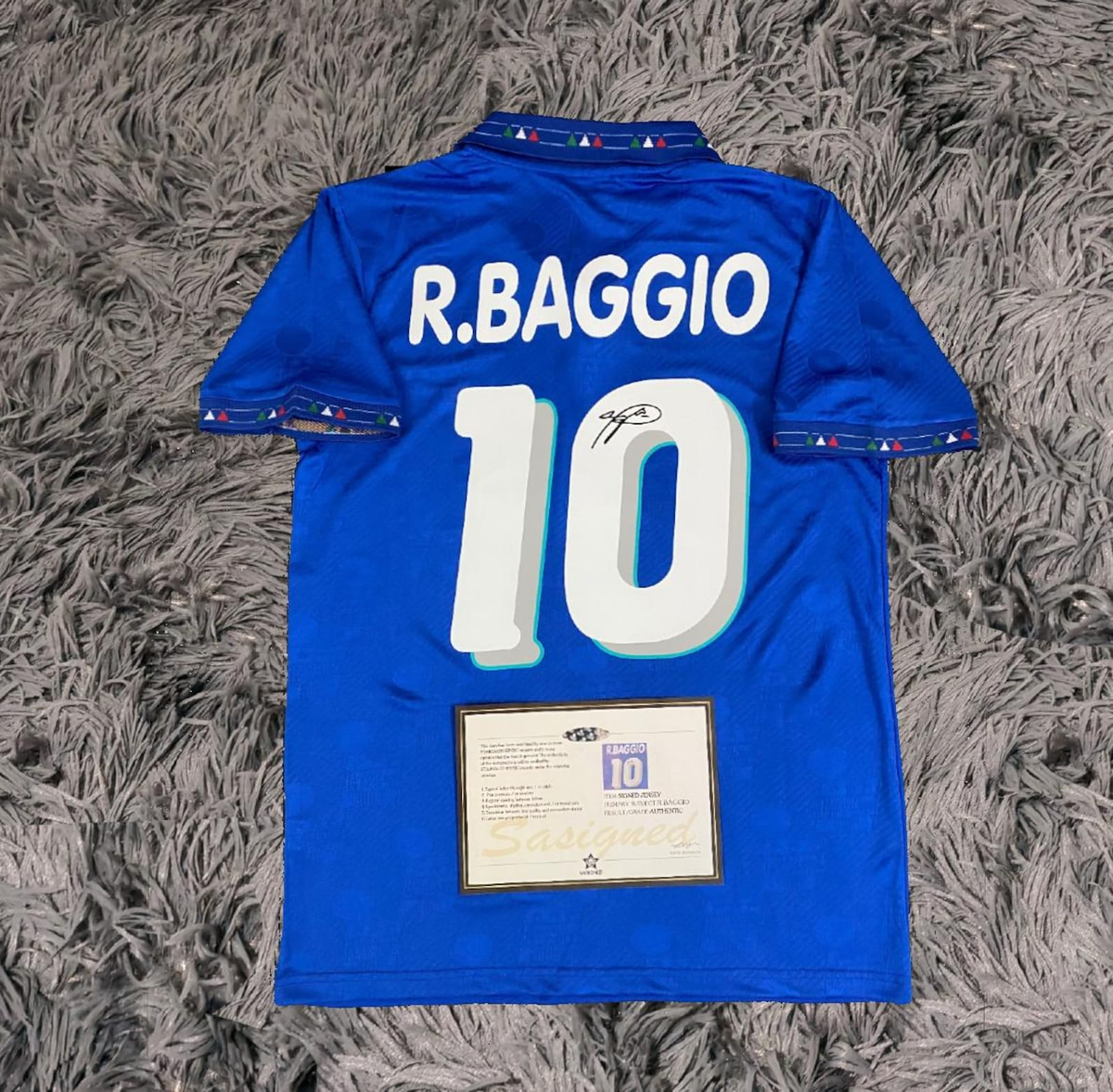 BAGGIOサイン入りユニフォーム Roberto Baggio PRINTED Signature Italy Home WORLD Cup Jersey- COA