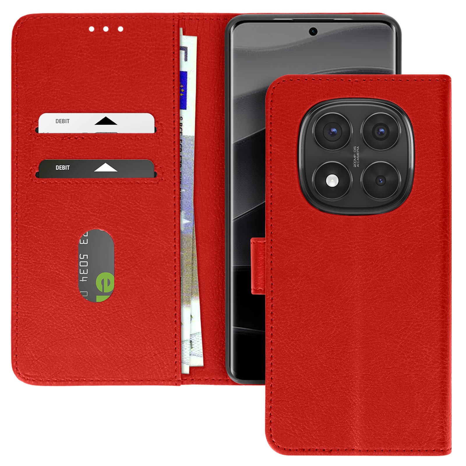 Housse portefeuille Redmi Note 14 Pro Plus rouge finitions premium et texture élégante