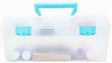 Art Craft Storage Box with Portable Design, Lift Tray, Clear/Aqua