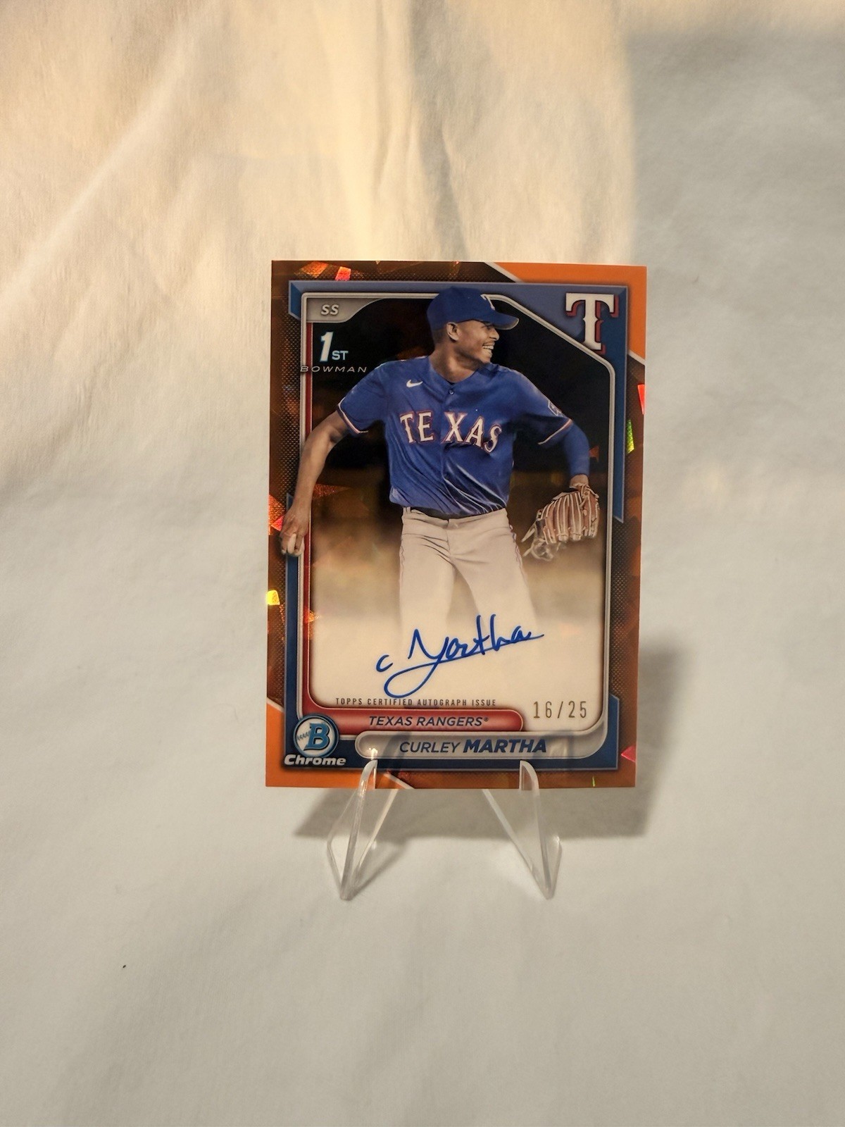 2024 Bowman Chrome Sapphire Curley Martha 1st Orange Auto /25 Texas Rangers