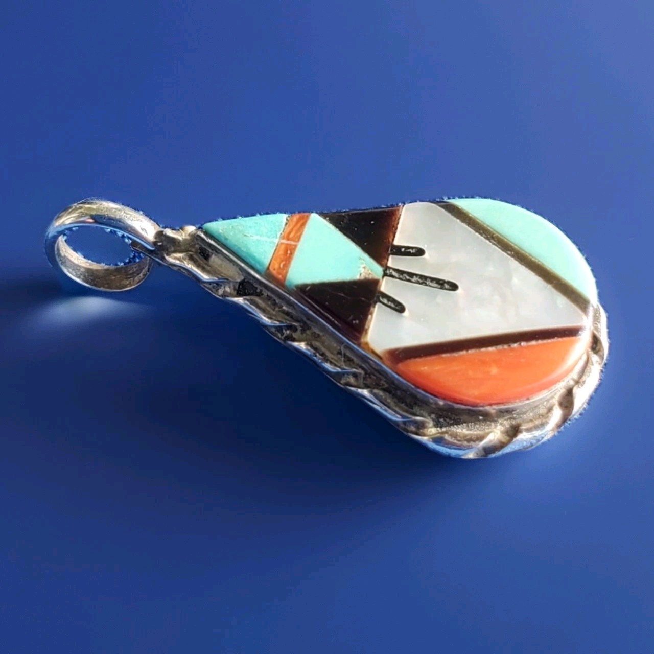 Original Wilson and Carolyn Niiha Zuny Sterling Silver Turquoise Native Pendant