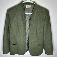 Vintage Tan Jay Women’s Wool Blazer Medium /Large Made In USA Green Lined