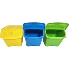Redmon 10-Gal Stackable Shutter Bins, 3-Piece Recycling Storage Set, Multi-Color