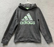 Adidas Youth Sweatshirt XL 18/20 Gray Green Pullover Hoodie